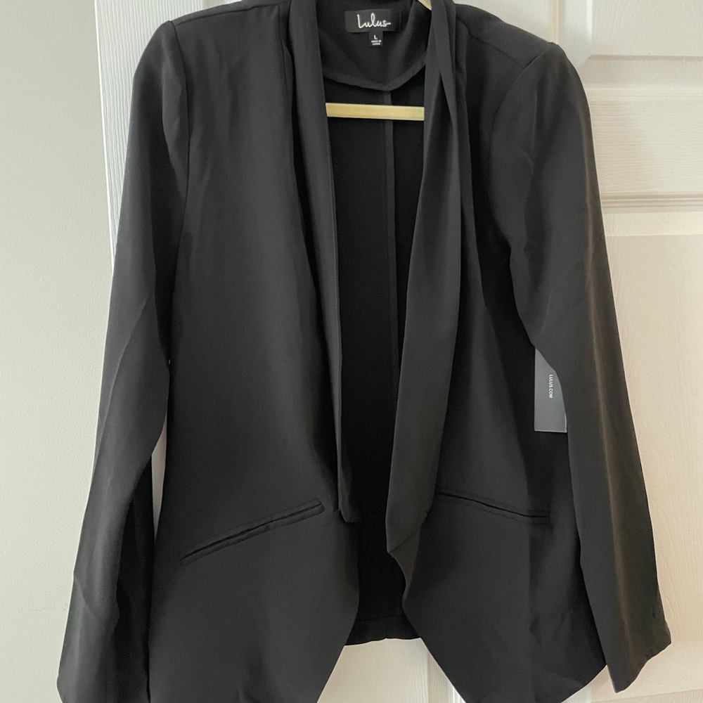 Lulu's Black Blazer Modern Minimalist Suit Jacket